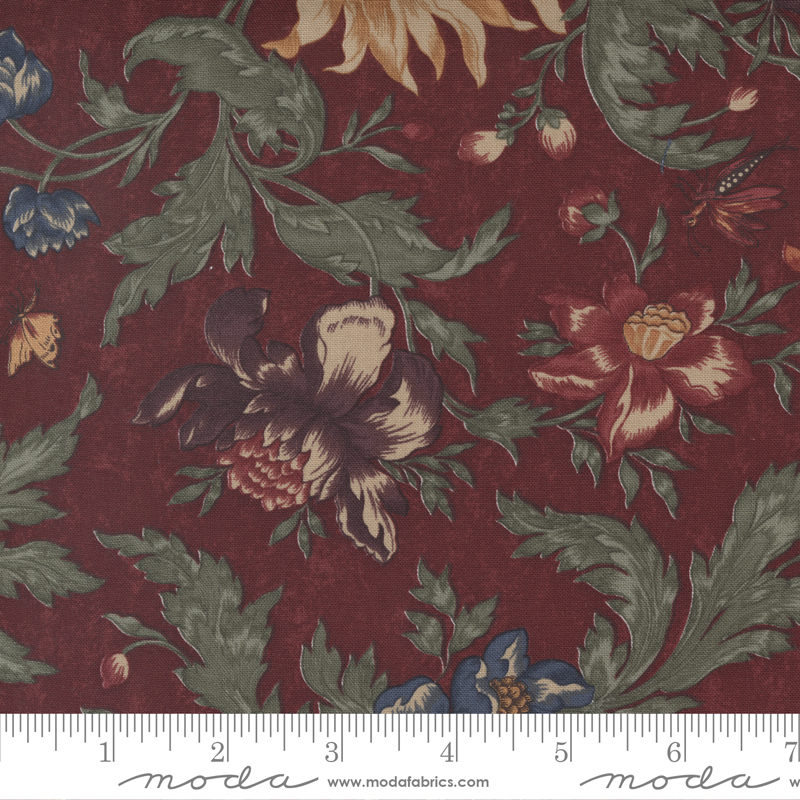 Daffodils and Dragonflies - Large Print Burgundy