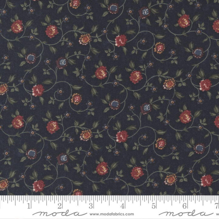 Daffodils and Dragonflies - Floral Vine Navy