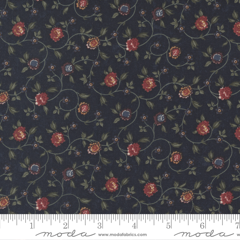 Daffodils and Dragonflies - Floral Vine Navy